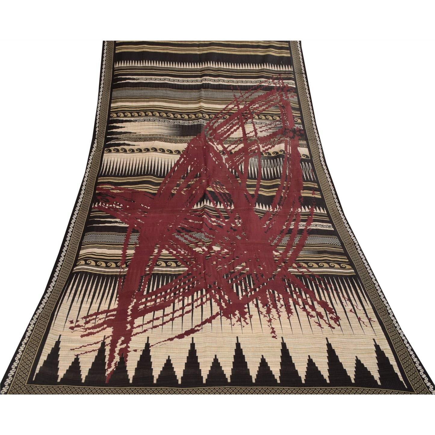 Sanskriti Vintage Sarees Indian Black Pure Cotton Printed Sari 5+yd Craft Fabric