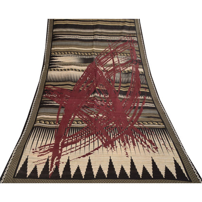 Sanskriti Vintage Sarees Indian Black Pure Cotton Printed Sari 5+yd Craft Fabric