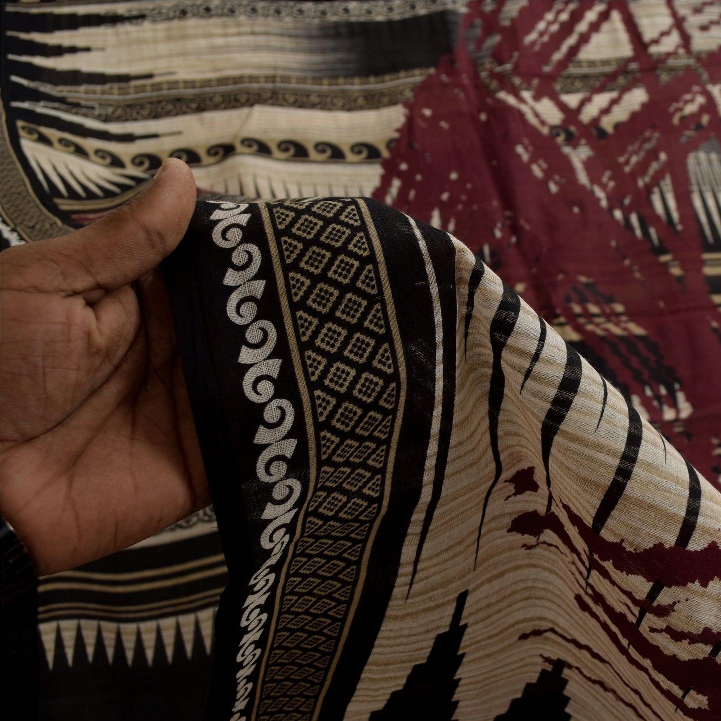 Sanskriti Vintage Sarees Indian Black Pure Cotton Printed Sari 5+yd Craft Fabric