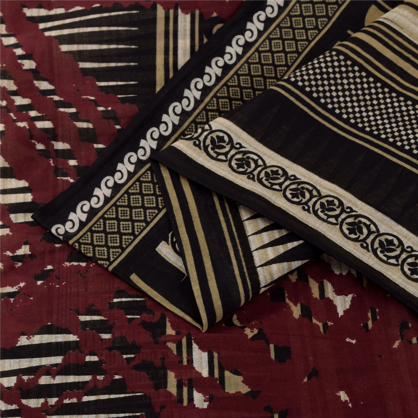 Sanskriti Vintage Sarees Indian Black Pure Cotton Printed Sari 5+yd Craft Fabric