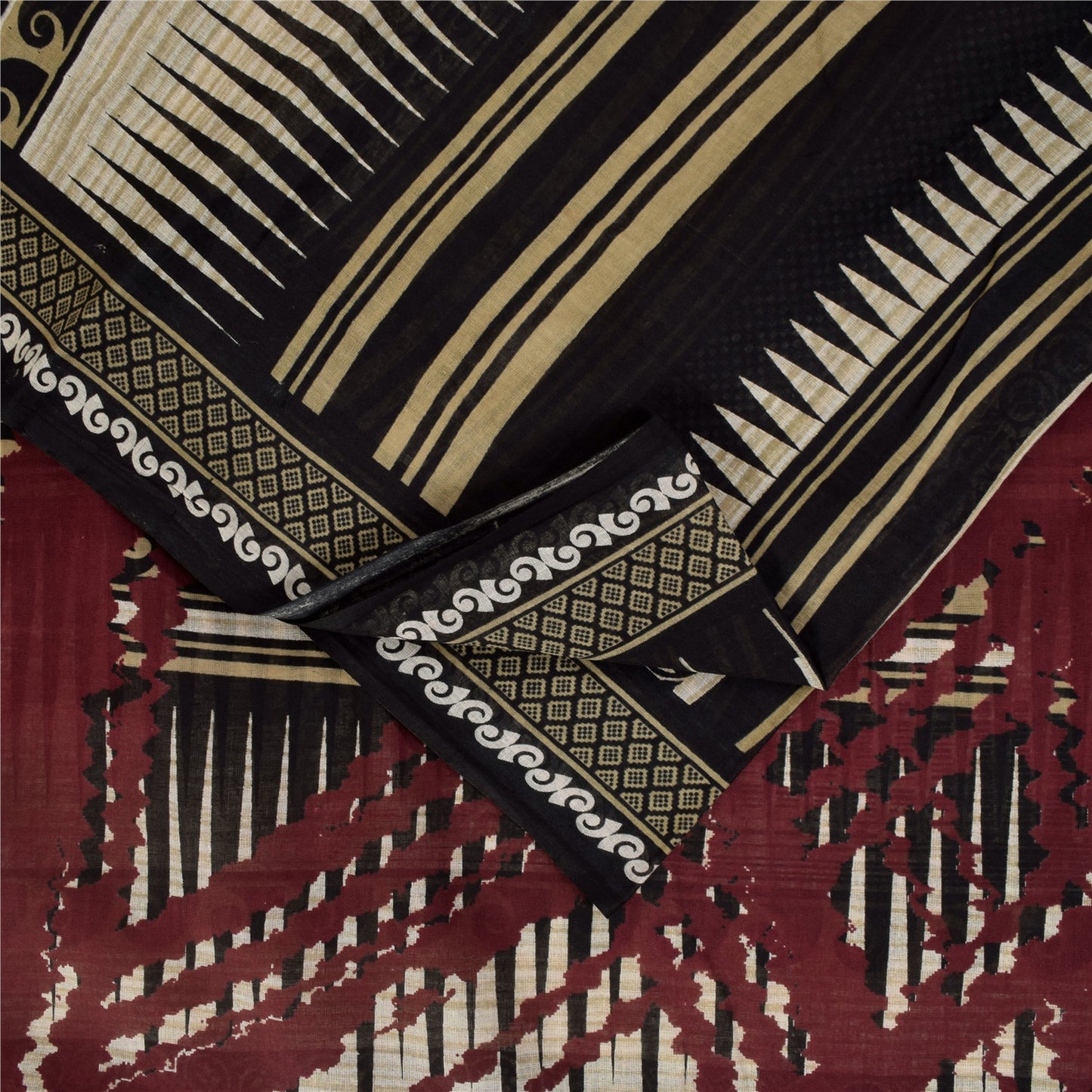 Sanskriti Vintage Sarees Indian Black Pure Cotton Printed Sari 5+yd Craft Fabric