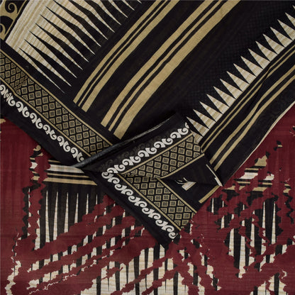 Sanskriti Vintage Sarees Indian Black Pure Cotton Printed Sari 5+yd Craft Fabric