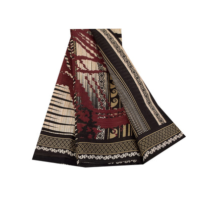 Sanskriti Vintage Sarees Indian Black Pure Cotton Printed Sari 5+yd Craft Fabric