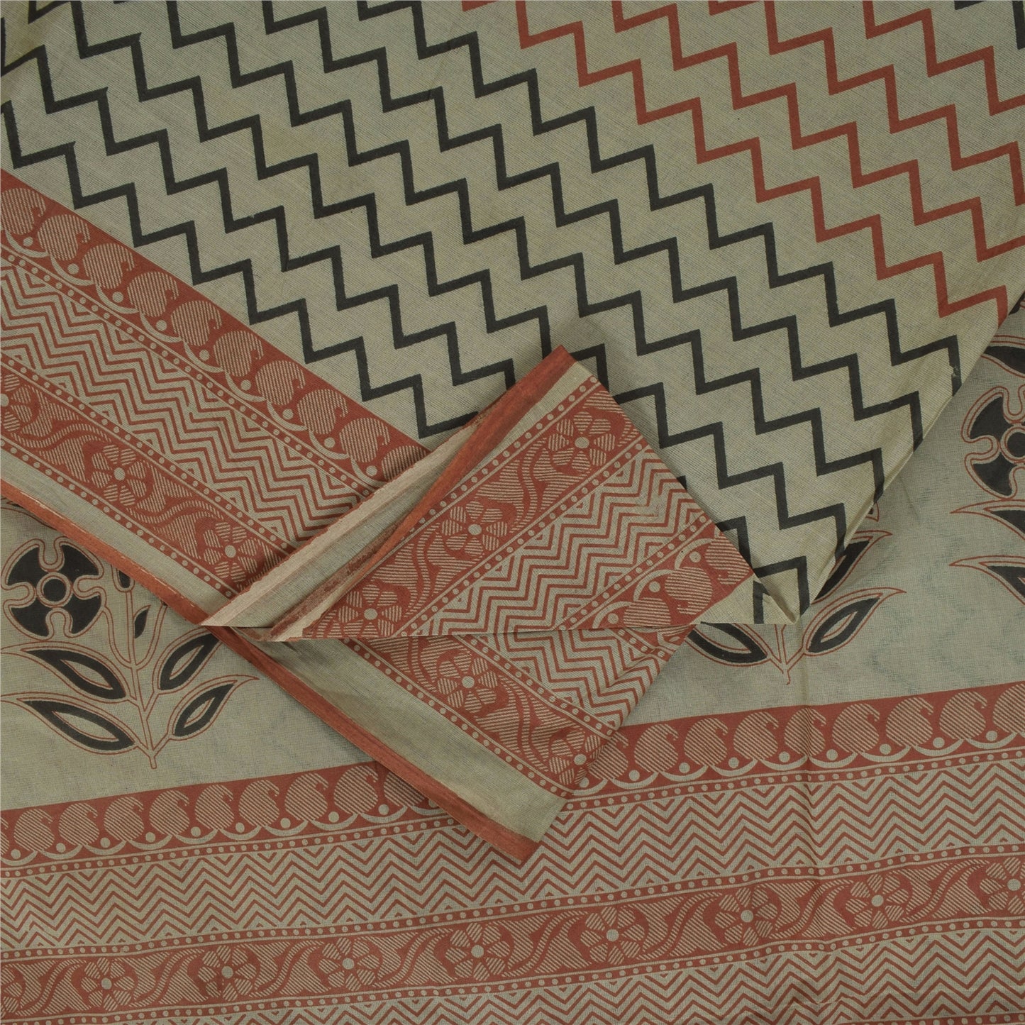 Sanskriti Vintage Sarees Indisk Elfenbensfarvet Ren Bomuld Trykt Sari 5+ yard Håndværksstof