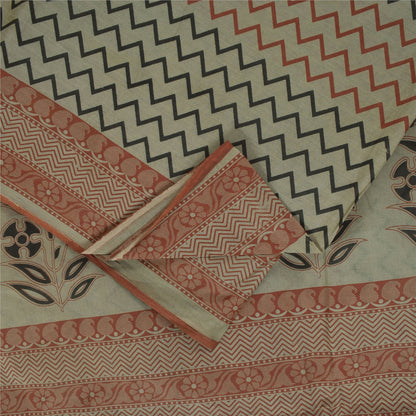 Sanskriti Vintage Sarees Indisk Elfenbensfarvet Ren Bomuld Trykt Sari 5+ yard Håndværksstof