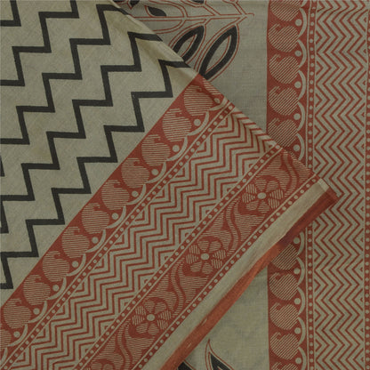 Sanskriti Vintage Sarees Indisk Elfenbensfarvet Ren Bomuld Trykt Sari 5+ yard Håndværksstof