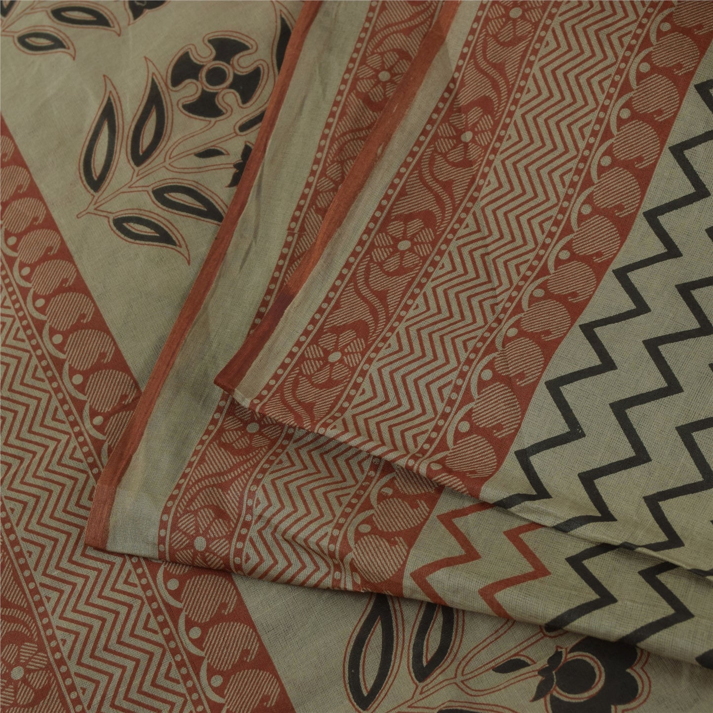 Sanskriti Vintage Sarees Indisk Elfenbensfarvet Ren Bomuld Trykt Sari 5+ yard Håndværksstof