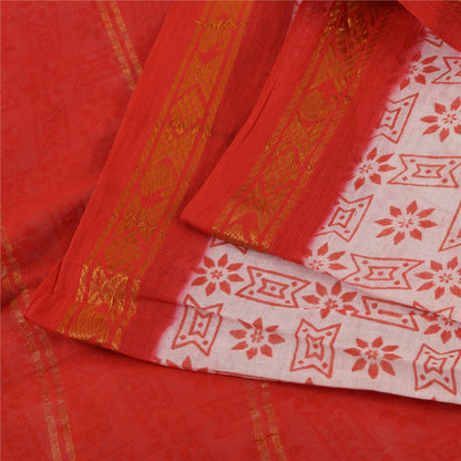 Sanskriti Vintage Sarees Pink &amp; Rød Ren Bomuld Trykt &amp; Zari Vævet Stof 5+ yard