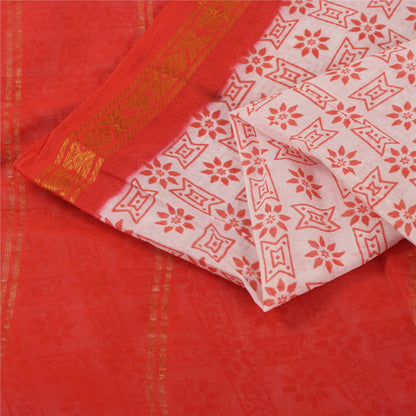 Sanskriti Vintage Sarees Pink &amp; Rød Ren Bomuld Trykt &amp; Zari Vævet Stof 5+ yard
