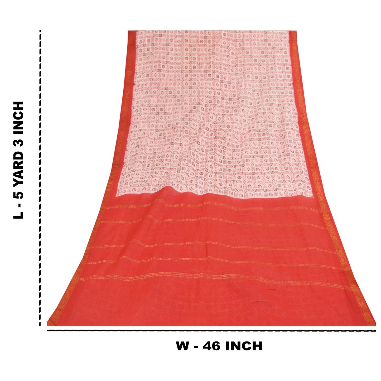 Sanskriti Vintage Sarees Pink &amp; Rød Ren Bomuld Trykt &amp; Zari Vævet Stof 5+ yard