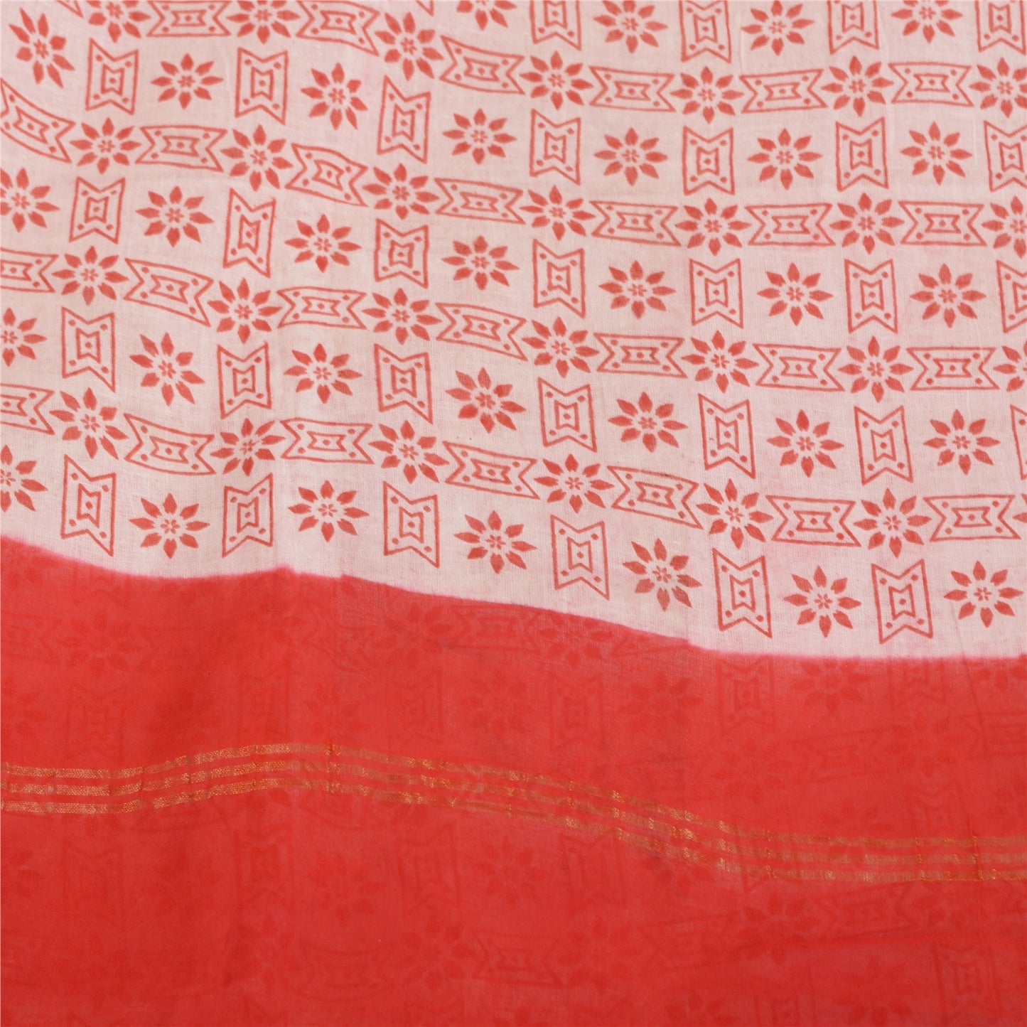 Sanskriti Vintage Sarees Pink &amp; Rød Ren Bomuld Trykt &amp; Zari Vævet Stof 5+ yard