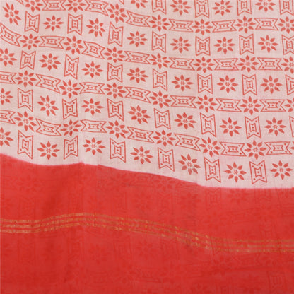 Sanskriti Vintage Sarees Pink &amp; Rød Ren Bomuld Trykt &amp; Zari Vævet Stof 5+ yard