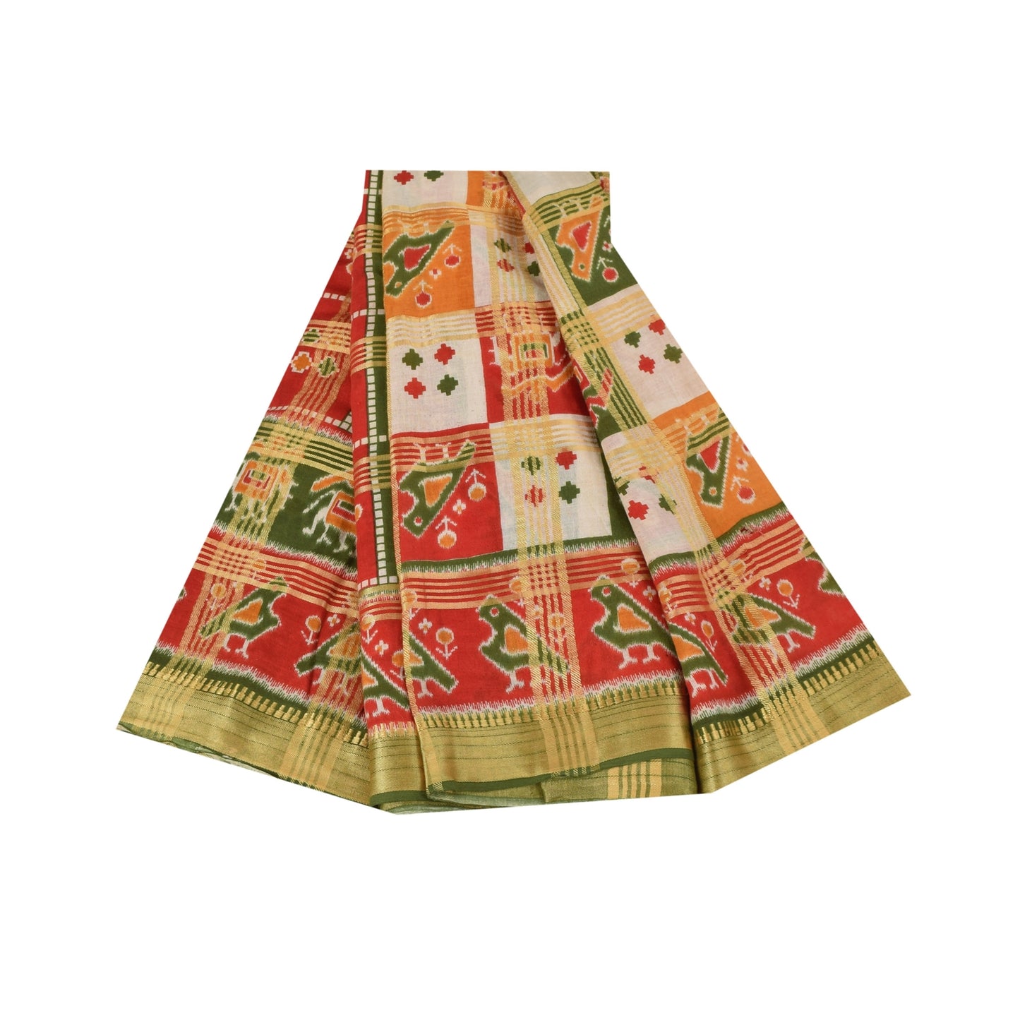 Sanskriti Vintage Sarees Patan Patola Animal Print Woven Pure Cotton Sari Fabric