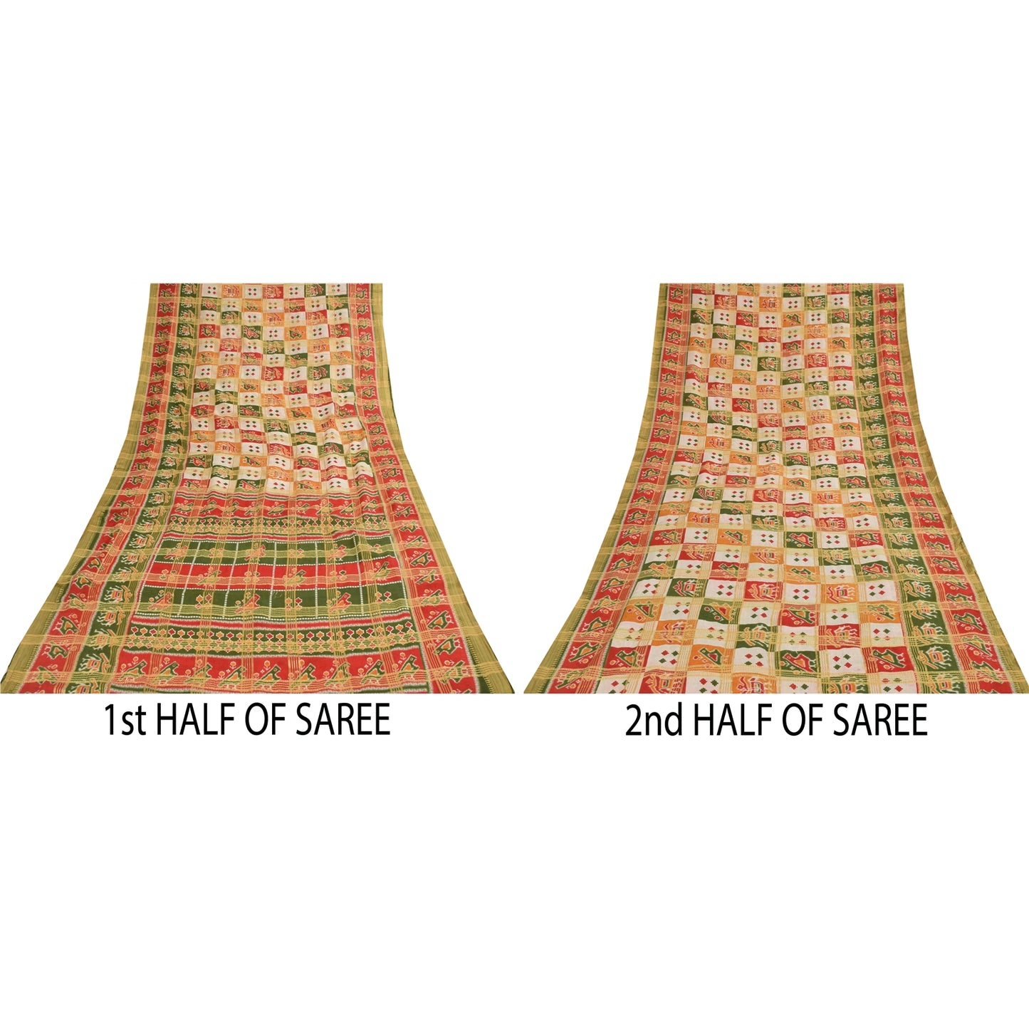 Sanskriti Vintage Sarees Patan Patola Animal Print Woven Pure Cotton Sari Fabric