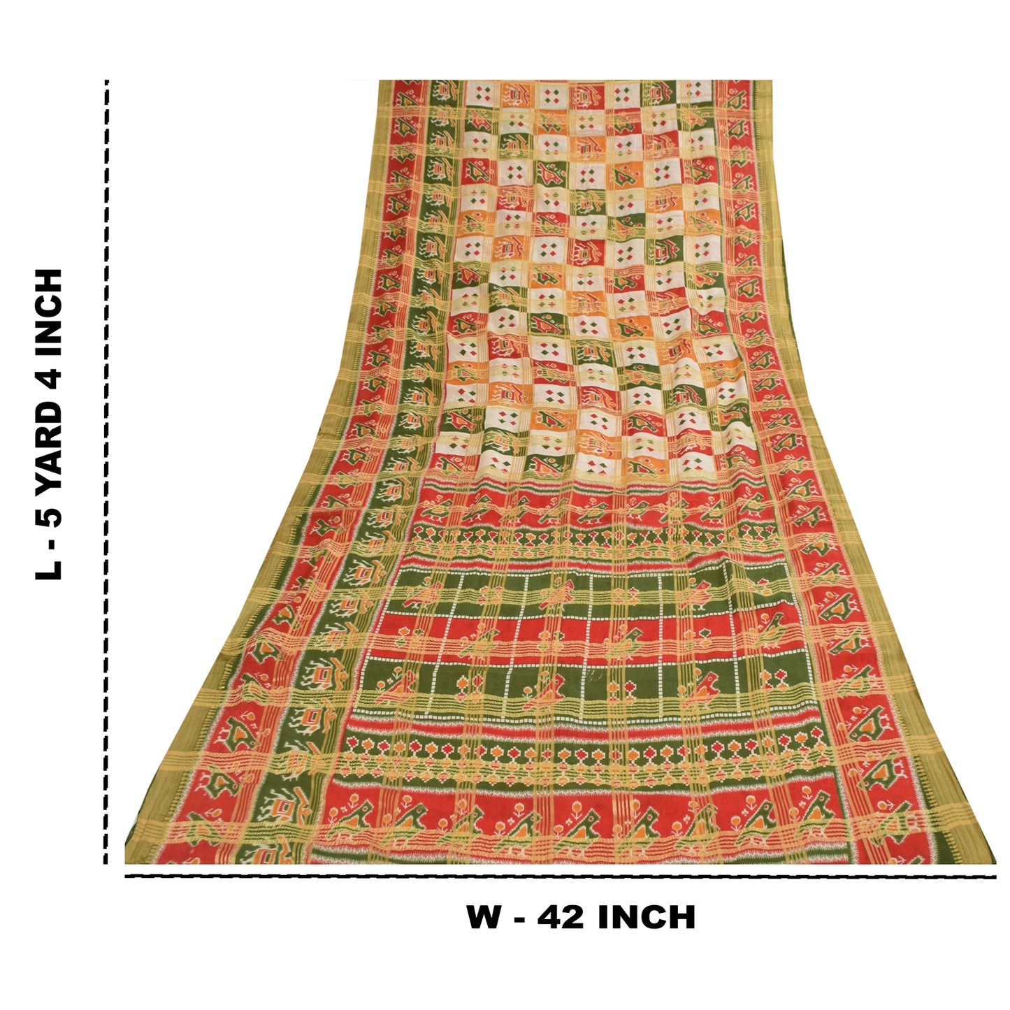 Sanskriti Vintage Sarees Patan Patola Animal Print Woven Pure Cotton Sari Fabric