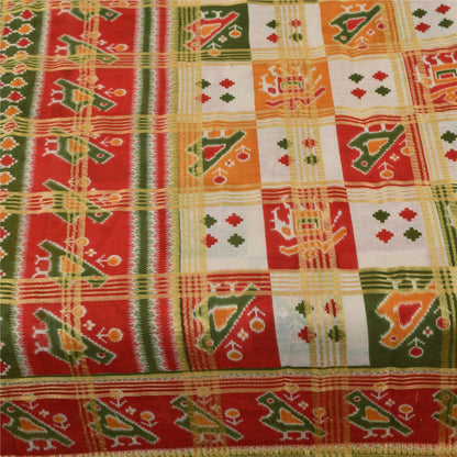 Sanskriti Vintage Sarees Patan Patola Animal Print Woven Pure Cotton Sari Fabric