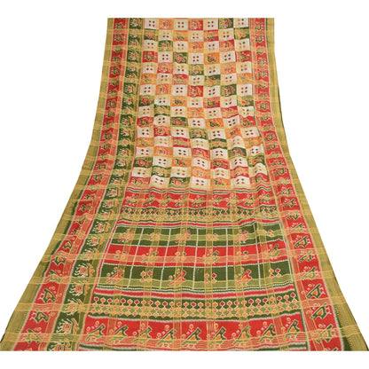 Sanskriti Vintage Sarees Patan Patola Animal Print Woven Pure Cotton Sari Fabric