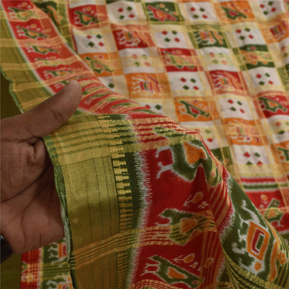 Sanskriti Vintage Sarees Patan Patola Animal Print Woven Pure Cotton Sari Fabric