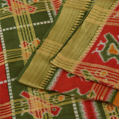 Sanskriti Vintage Sarees Patan Patola Animal Print Woven Pure Cotton Sari Fabric