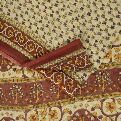 Sanskriti Vintage Sarees Indian Ivory Pure Cotton Printed Sari 5+yd Craft Fabric