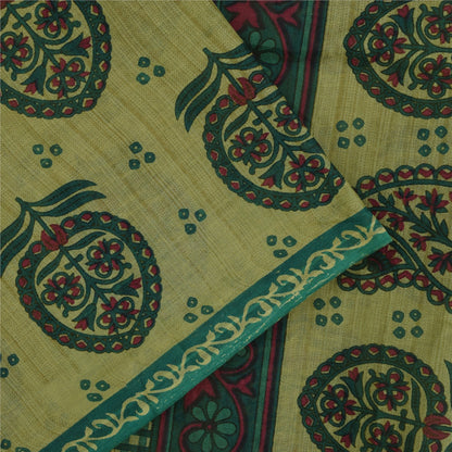 Sanskriti Vintage Sarees Indian Green Pure Cotton Printed Sari 5+yd Craft Fabric