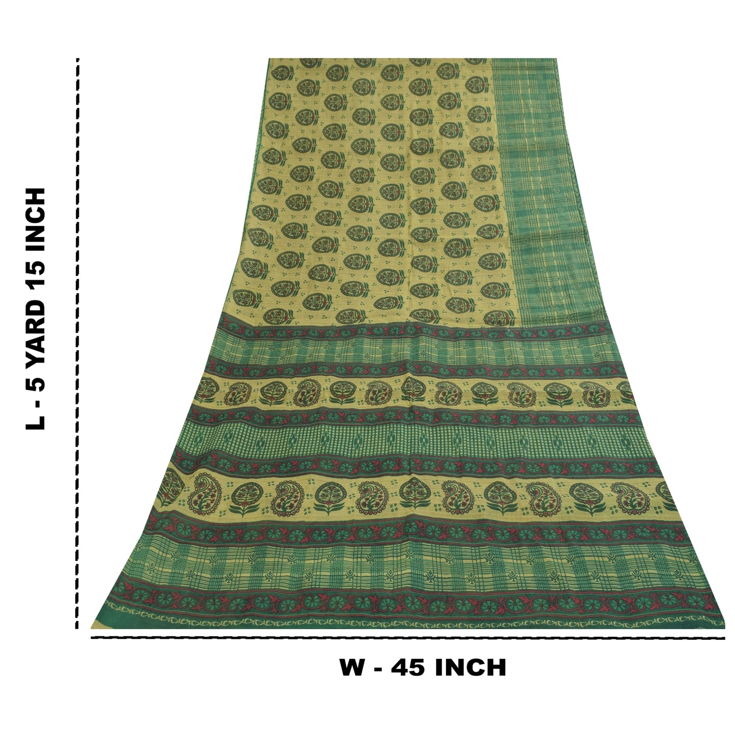 Sanskriti Vintage Sarees Indian Green Pure Cotton Printed Sari 5+yd Craft Fabric