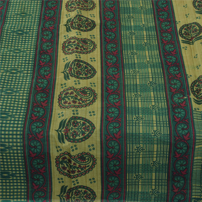 Sanskriti Vintage Sarees Indian Green Pure Cotton Printed Sari 5+yd Craft Fabric