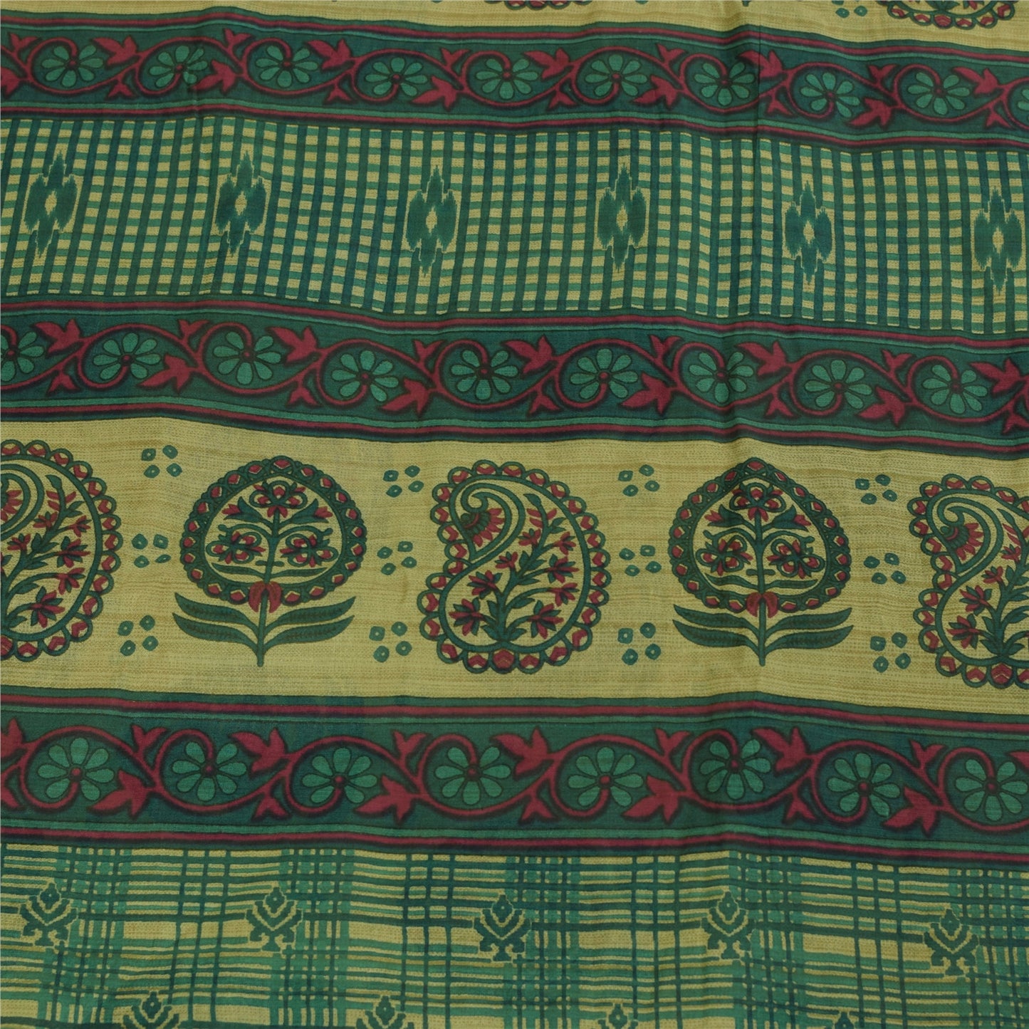 Sanskriti Vintage Sarees Indian Green Pure Cotton Printed Sari 5+yd Craft Fabric