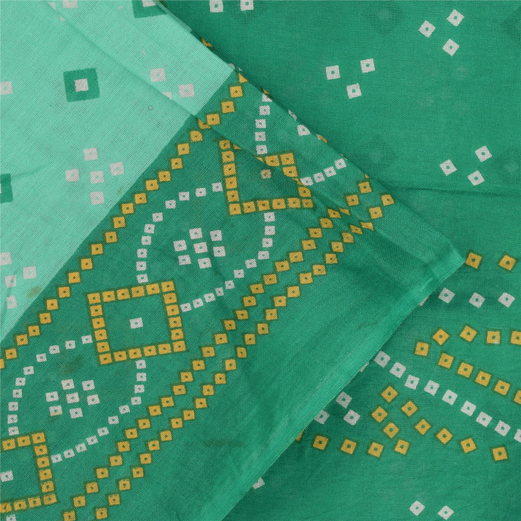 Sanskriti Vintage Sarees Sea-Green Bandhani Printed Pure Cotton Sari 5+yd Fabric
