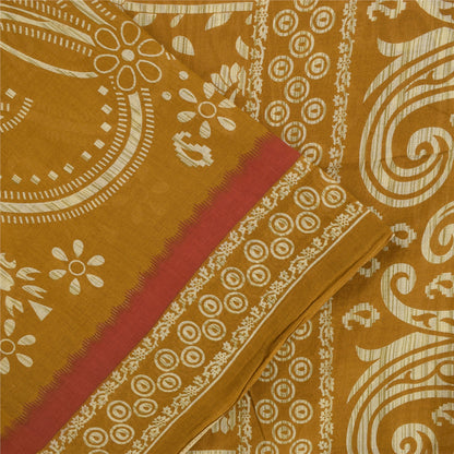 Sanskriti Vintage Sarees Indian Saffron Pure Cotton Print Sari 4+yd Craft Fabric