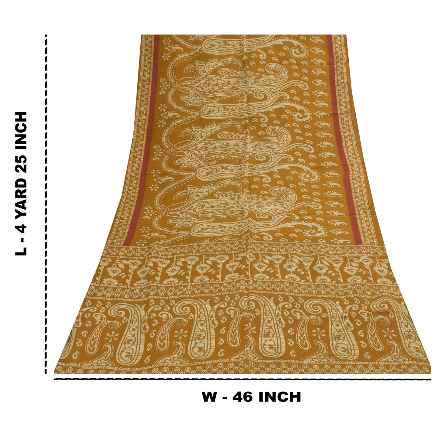Sanskriti Vintage Sarees Indian Saffron Pure Cotton Print Sari 4+yd Craft Fabric