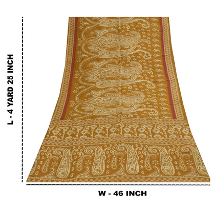 Sanskriti Vintage Sarees Indian Saffron Pure Cotton Print Sari 4+yd Craft Fabric
