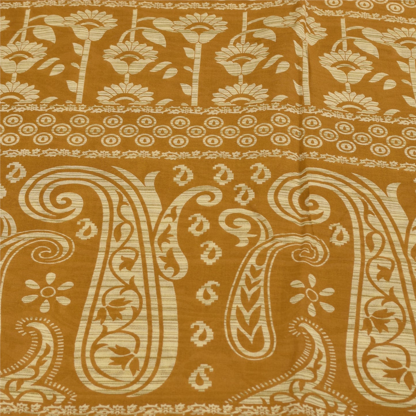 Sanskriti Vintage Sarees Indian Saffron Pure Cotton Print Sari 4+yd Craft Fabric