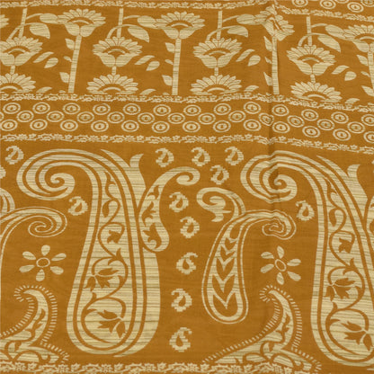 Sanskriti Vintage Sarees Indian Saffron Pure Cotton Print Sari 4+yd Craft Fabric