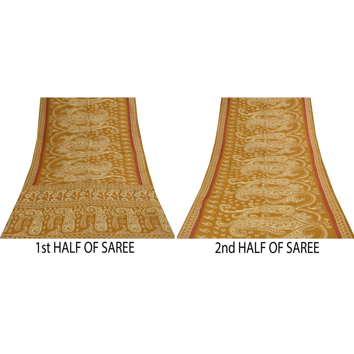 Sanskriti Vintage Sarees Indian Saffron Pure Cotton Print Sari 4+yd Craft Fabric