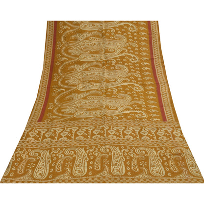 Sanskriti Vintage Sarees Indian Saffron Pure Cotton Print Sari 4+yd Craft Fabric