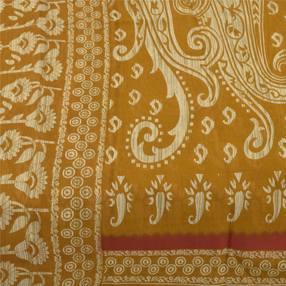Sanskriti Vintage Sarees Indian Saffron Pure Cotton Print Sari 4+yd Craft Fabric