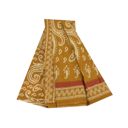 Sanskriti Vintage Sarees Indian Saffron Pure Cotton Print Sari 4+yd Craft Fabric