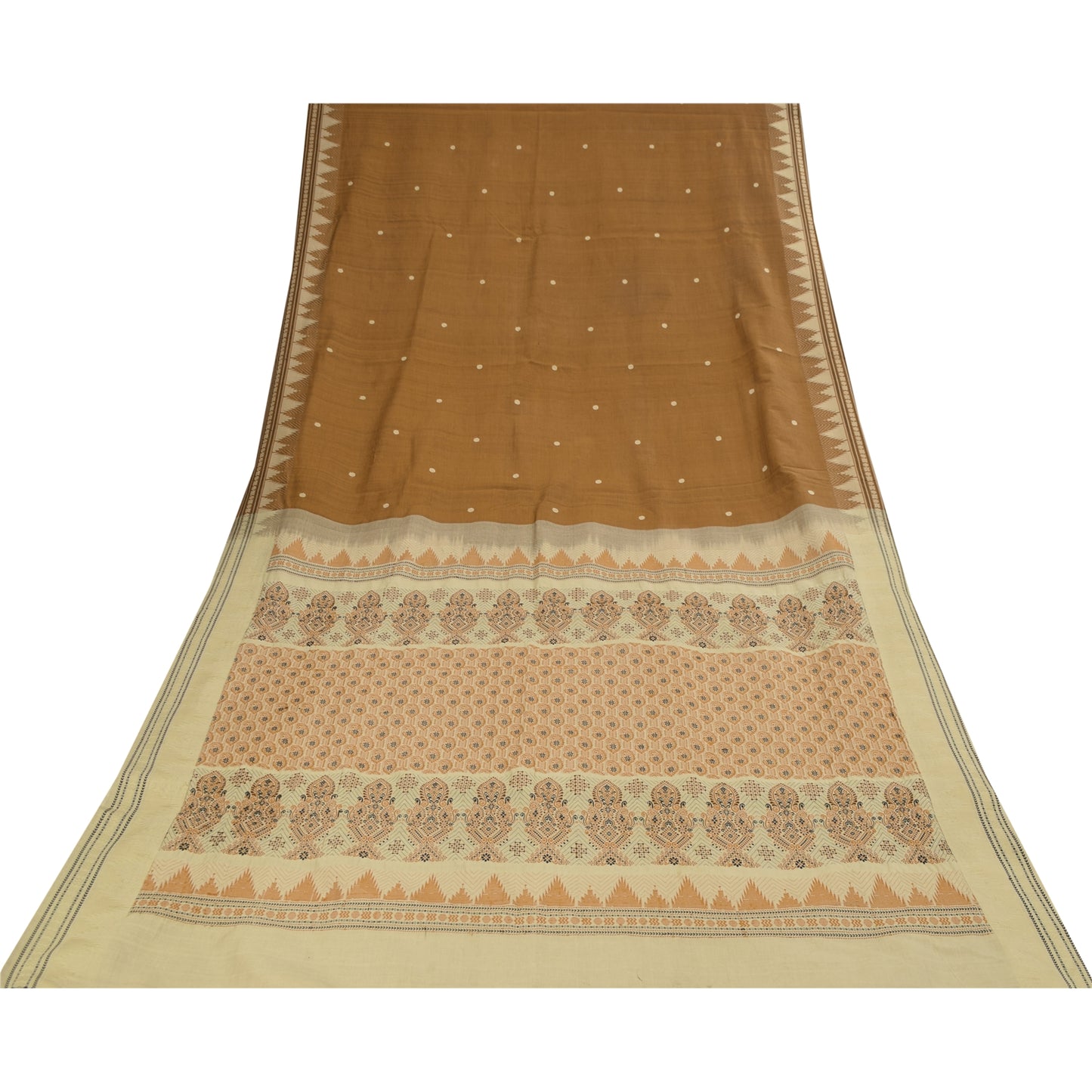 Sanskriti Vintage Sarees Indian Brown Pure Cotton Woven Sari 5+yd Craft Fabric