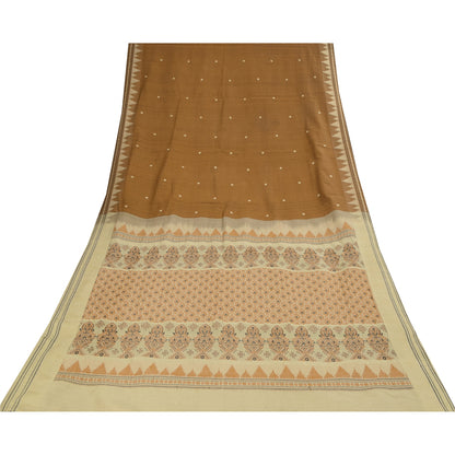 Sanskriti Vintage Sarees Indian Brown Pure Cotton Woven Sari 5+yd Craft Fabric