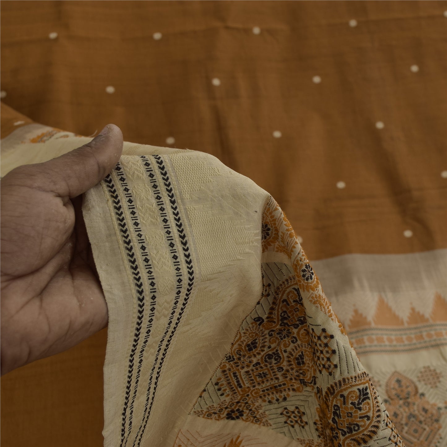 Sanskriti Vintage Sarees Indian Brown Pure Cotton Woven Sari 5+yd Craft Fabric