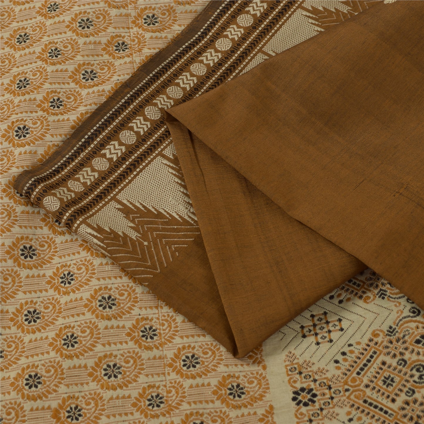 Sanskriti Vintage Sarees Indian Brown Pure Cotton Woven Sari 5+yd Craft Fabric