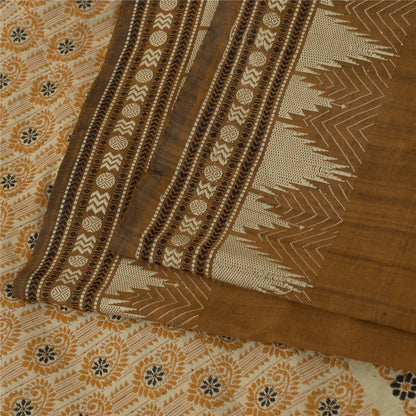 Sanskriti Vintage Sarees Indian Brown Pure Cotton Woven Sari 5+yd Craft Fabric