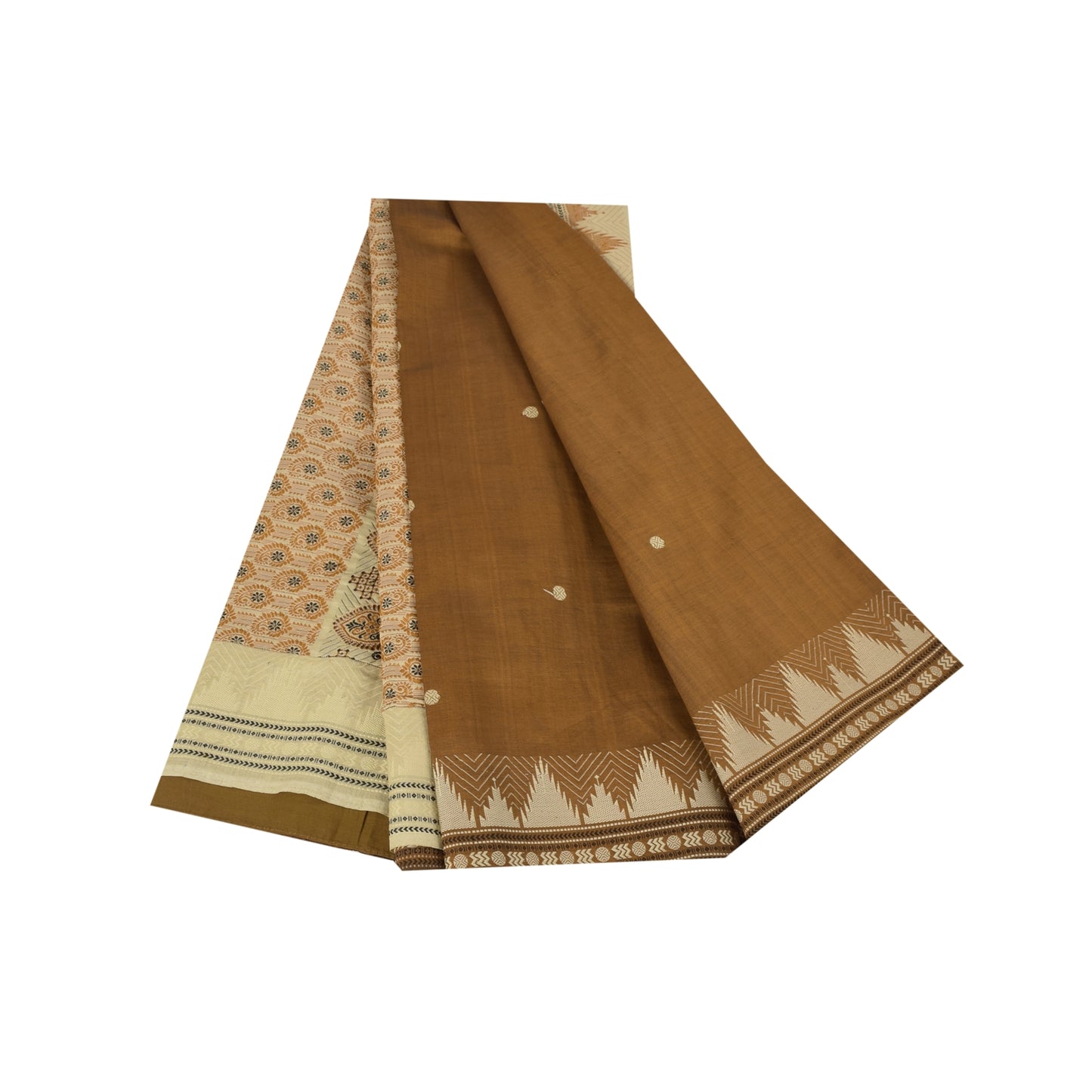 Sanskriti Vintage Sarees Indian Brown Pure Cotton Woven Sari 5+yd Craft Fabric