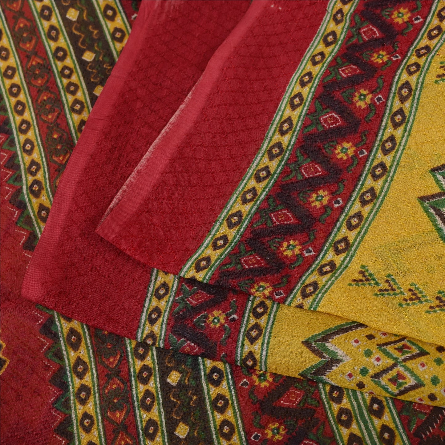 Sanskriti Vintage Sarees Indian Yellow Pure Cotton Print Sari 5+yd Craft Fabric