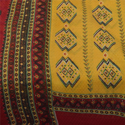 Sanskriti Vintage Sarees Indian Yellow Pure Cotton Print Sari 5+yd Craft Fabric
