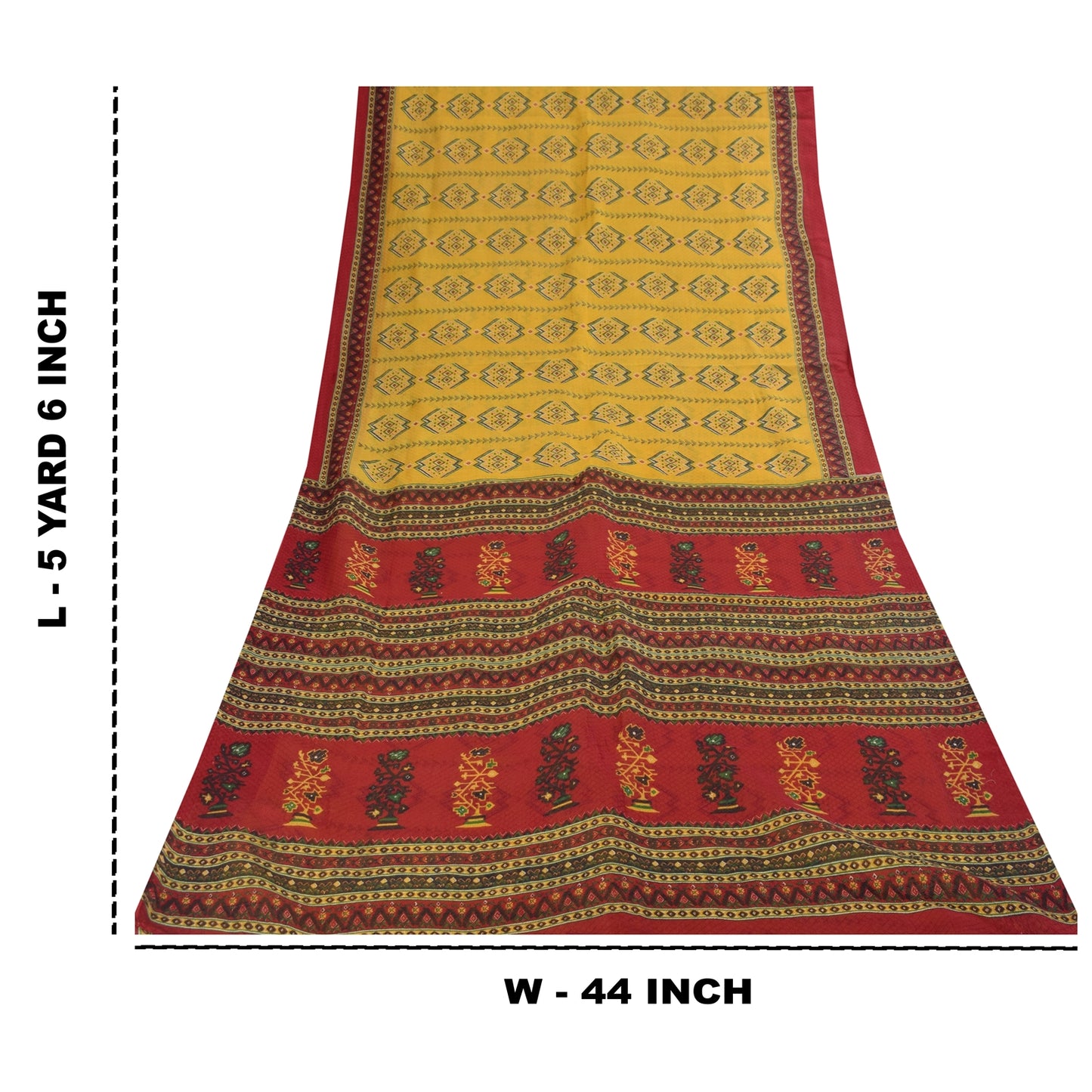 Sanskriti Vintage Sarees Indian Yellow Pure Cotton Print Sari 5+yd Craft Fabric