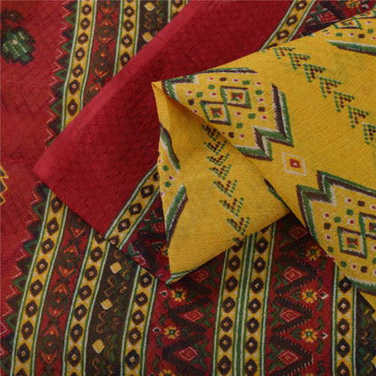 Sanskriti Vintage Sarees Indian Yellow Pure Cotton Print Sari 5+yd Craft Fabric