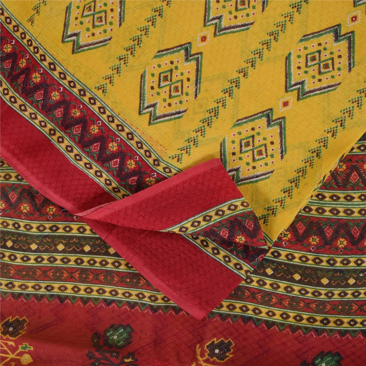 Sanskriti Vintage Sarees Indian Yellow Pure Cotton Print Sari 5+yd Craft Fabric