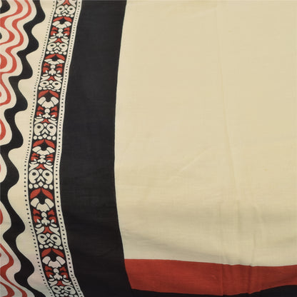 Sanskriti Vintage Sarees Indian Ivory Pure Cotton Printed Sari 5+yd Craft Fabric